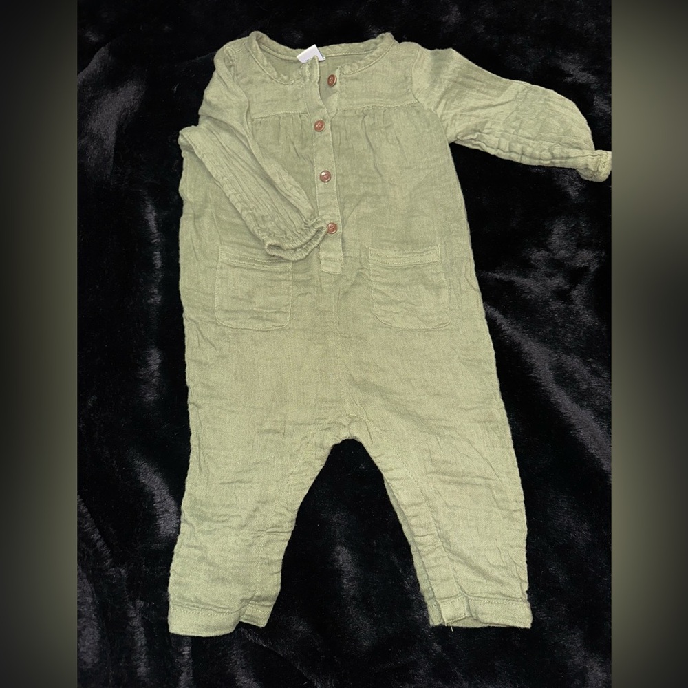 Linen Old Navy Sage Green Baby Jumpsuit